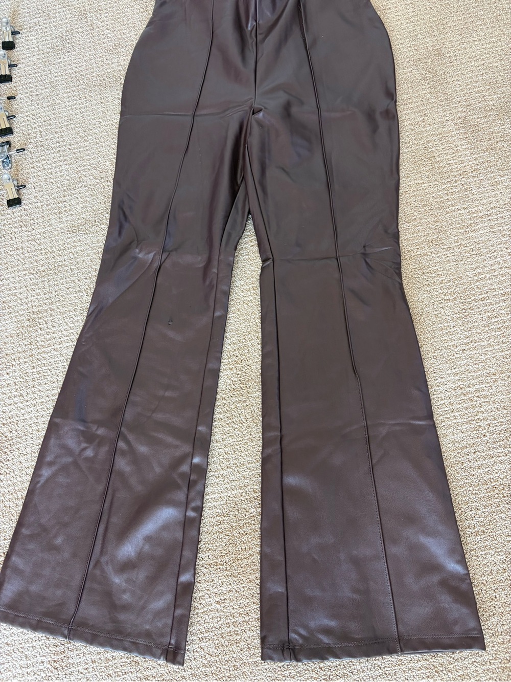 a new day Dark Brown Faux Leather Flare Pants